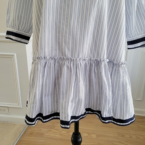 Tuckernuck Ruffle Neck Tiered Mini Dress Chic Striped Shirtdress Tunic Resort - Picture 6 of 15